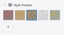 The Style presets section in the left panel, listing saved preset thumbnails and an add tile.